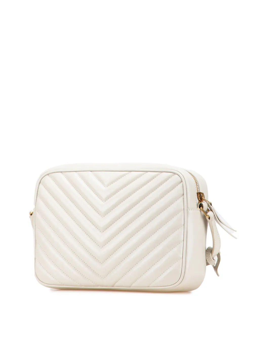 Pre-owned Saint Laurent 2021 Quilted Leather Monogram Lou Camera Bag Crossbody Bag In White