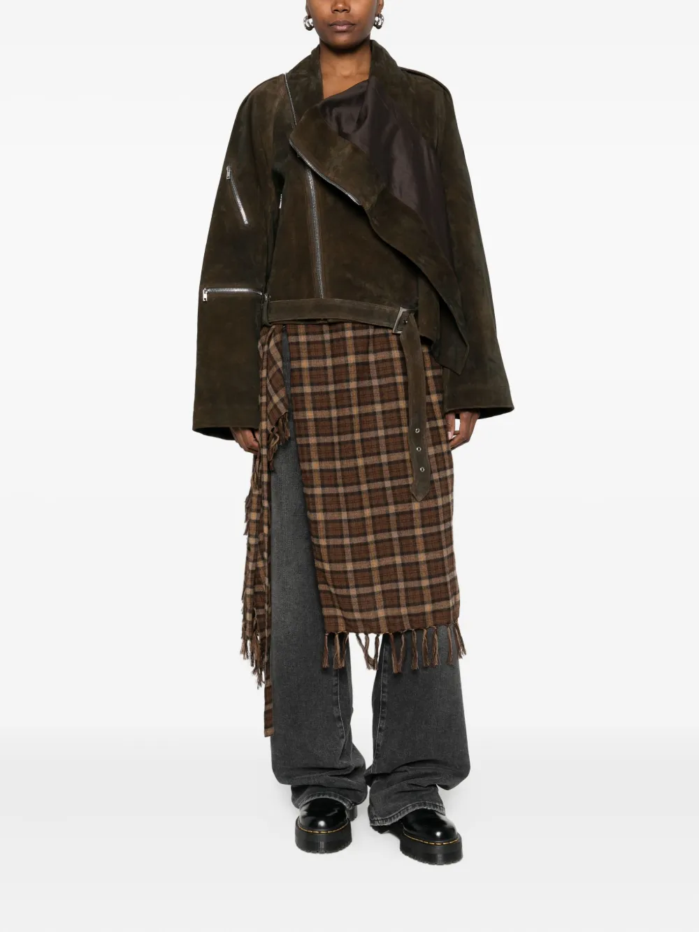 Rick Owens Asymmetric Biker Jacket In Brown