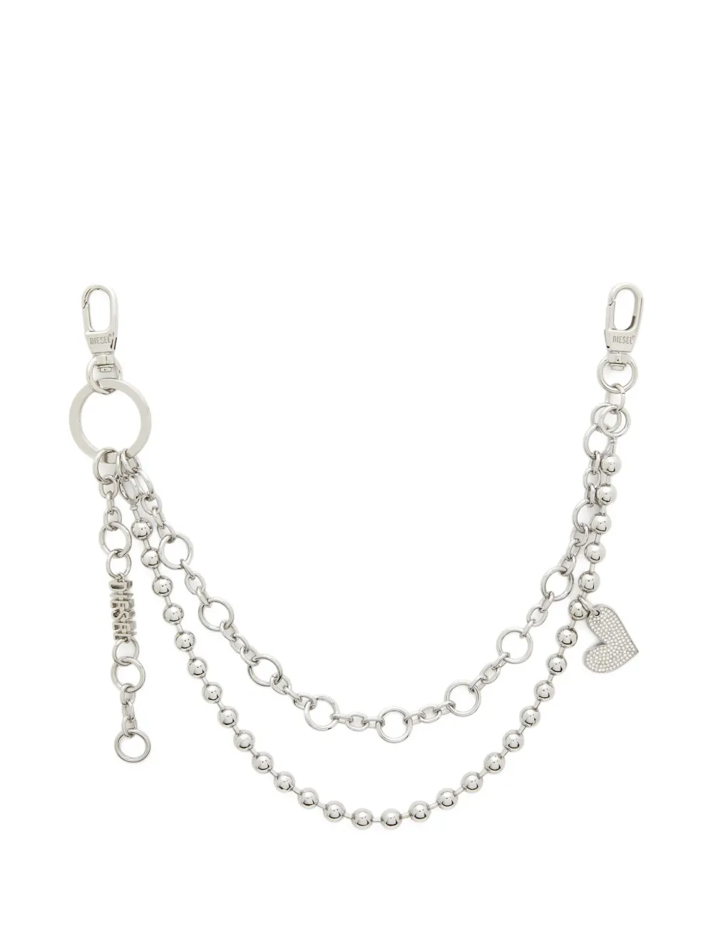 Diesel Heart Charm Chain Keyring In Silver