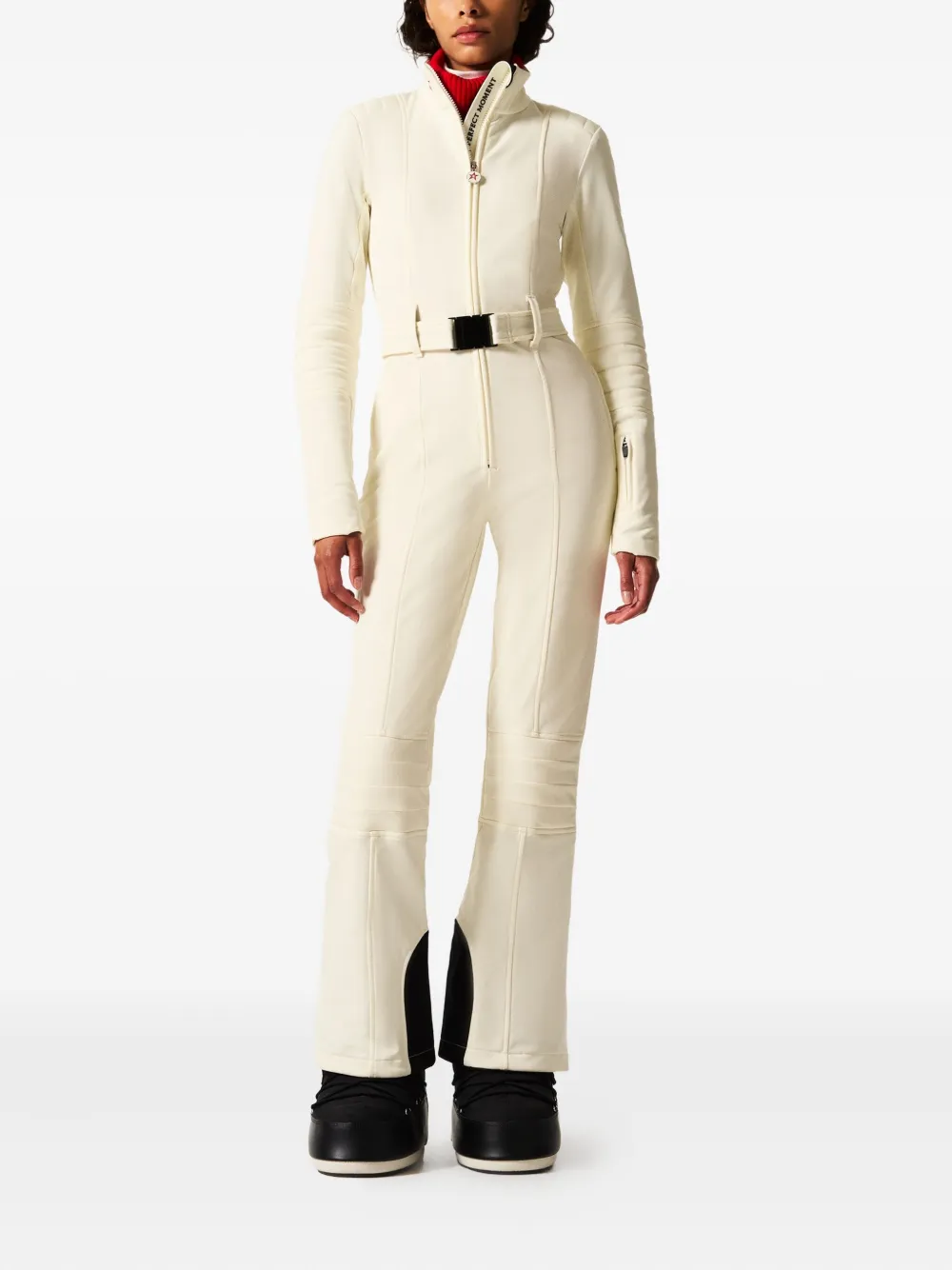 Perfect Moment Belted Zip-up Ski Suit In Neutral