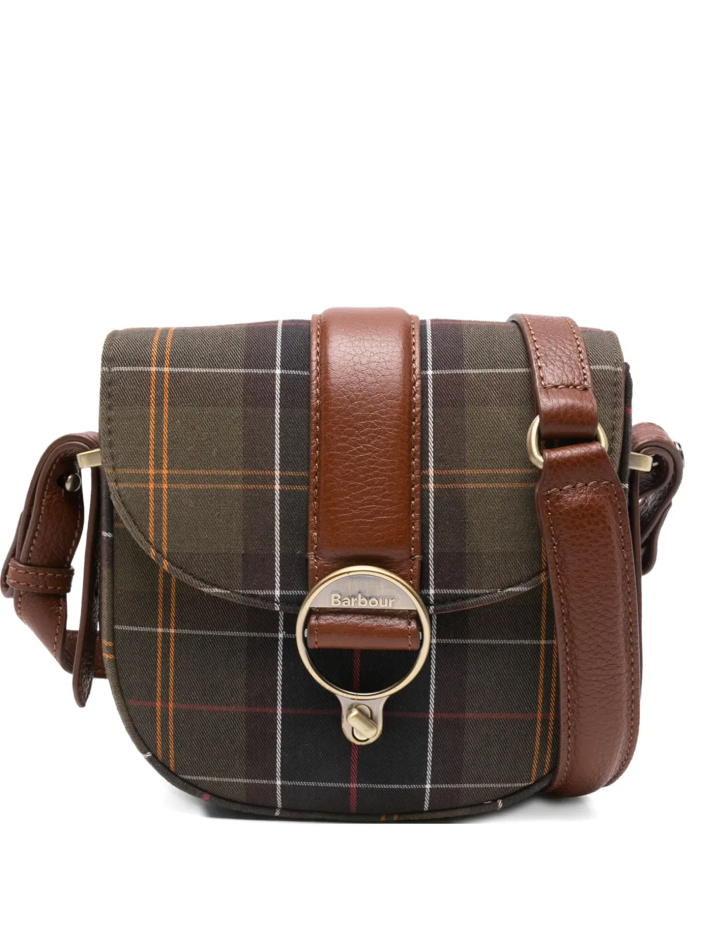 Barbour Tartan-pattern Buckled Satchel Bag In Green