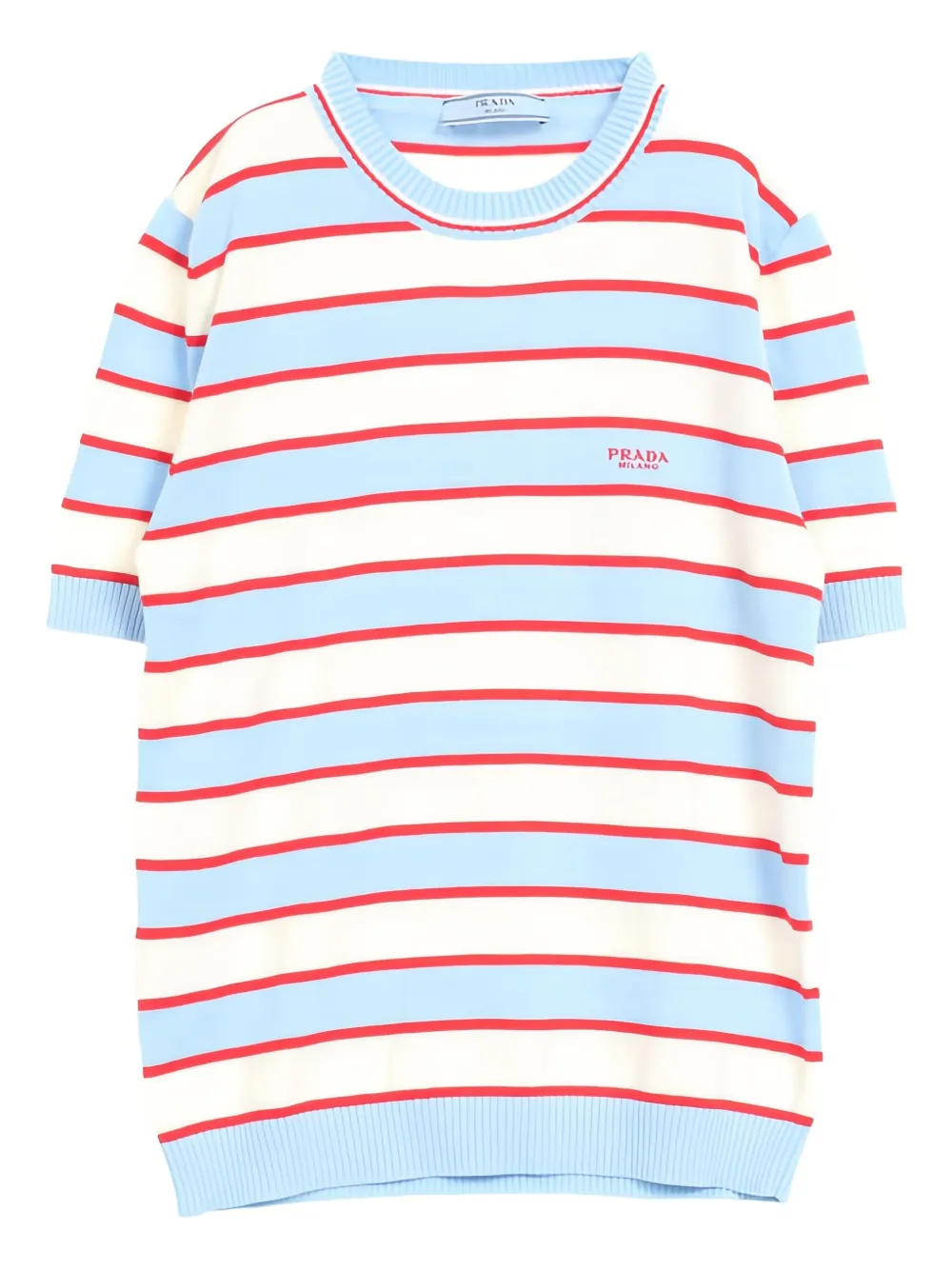 Prada Pre-Owned 2010s striped logo-embroidered knitted T-shirt | Blue | Image 1