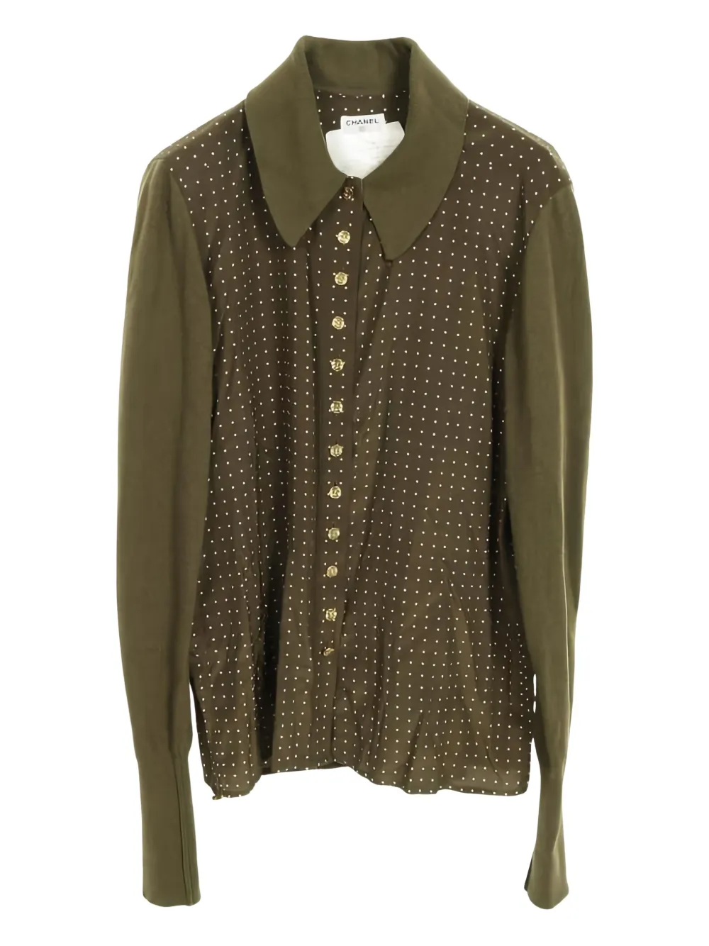 Pre-owned Chanel 1986-1988 Coco Mark Button Knit Top In Green