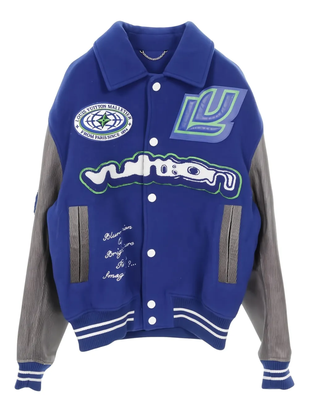 Louis Vuitton Pre-Owned 2010s appliqué varsity jacket | Blue | Image 1
