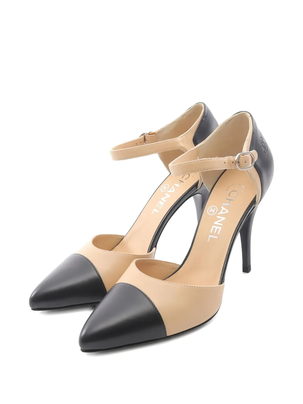 Pre-owned Chanel 1986-1988 100mm Coco Mark Strap Pumps In Neutral