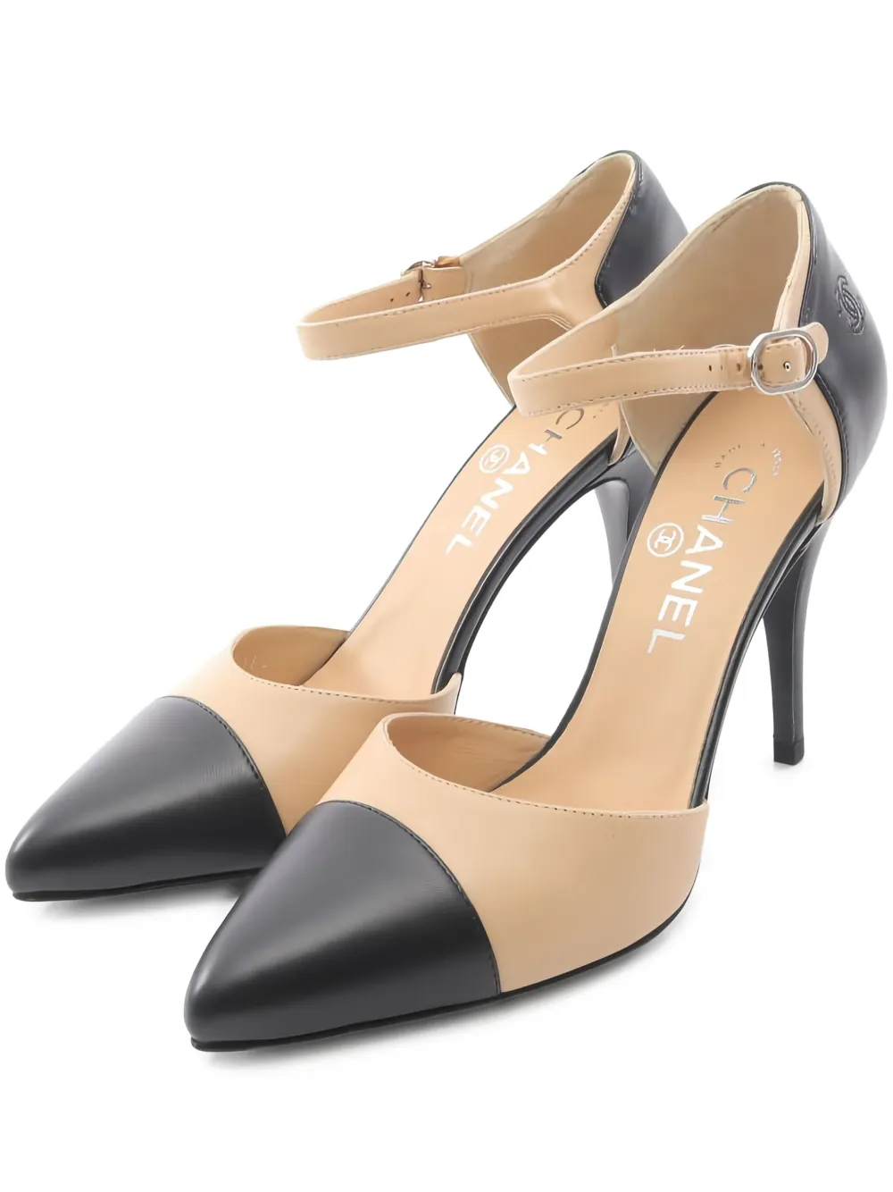 CHANEL Pre-Owned 1986-1988 100mm Coco mark strap pumps | Neutrals | Image 1