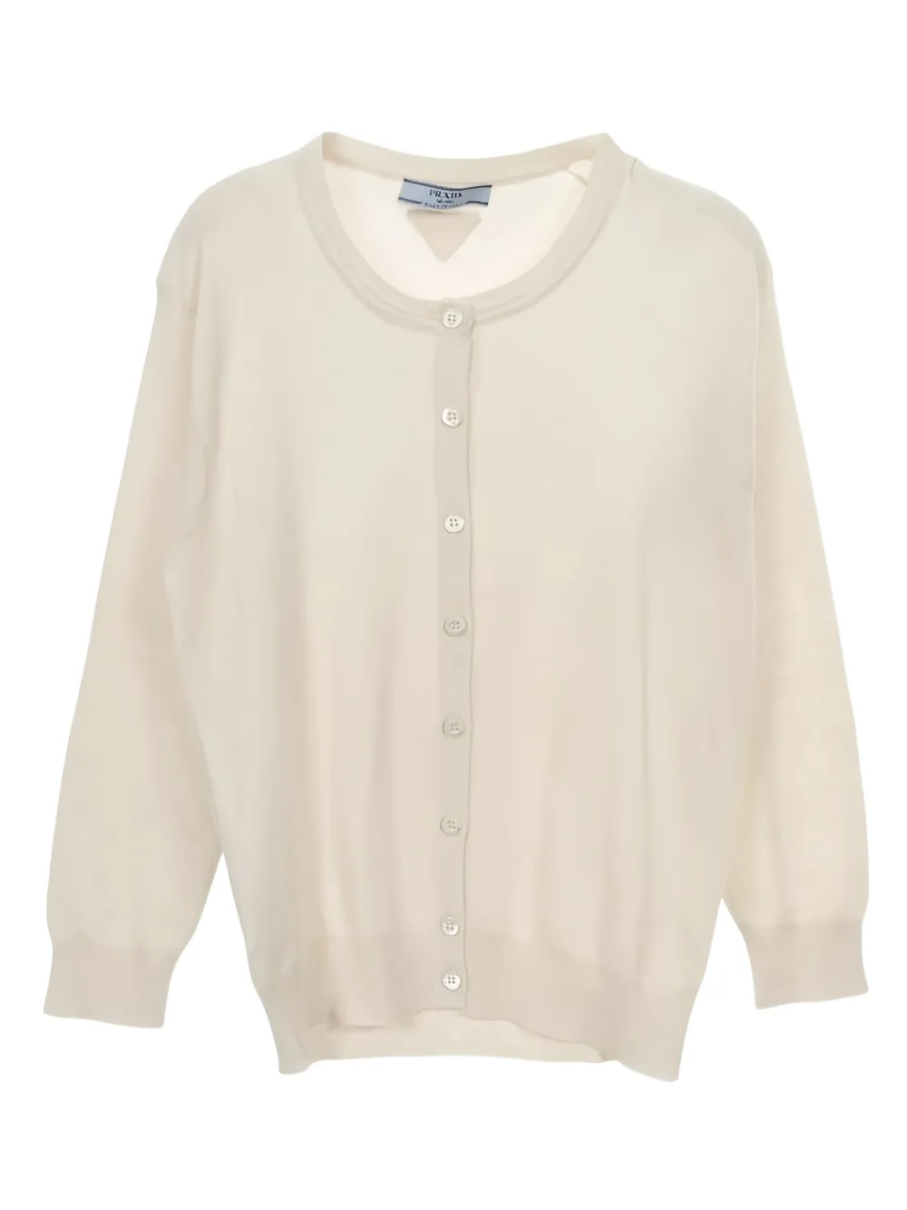 Pre-owned Prada Button Triangle-logo Cardigan In Neutral