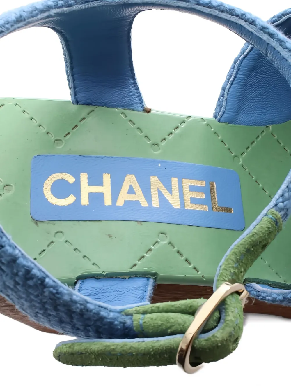 Pre-owned Chanel 1986-1988 100mm Logo Platform Sandals In Blue
