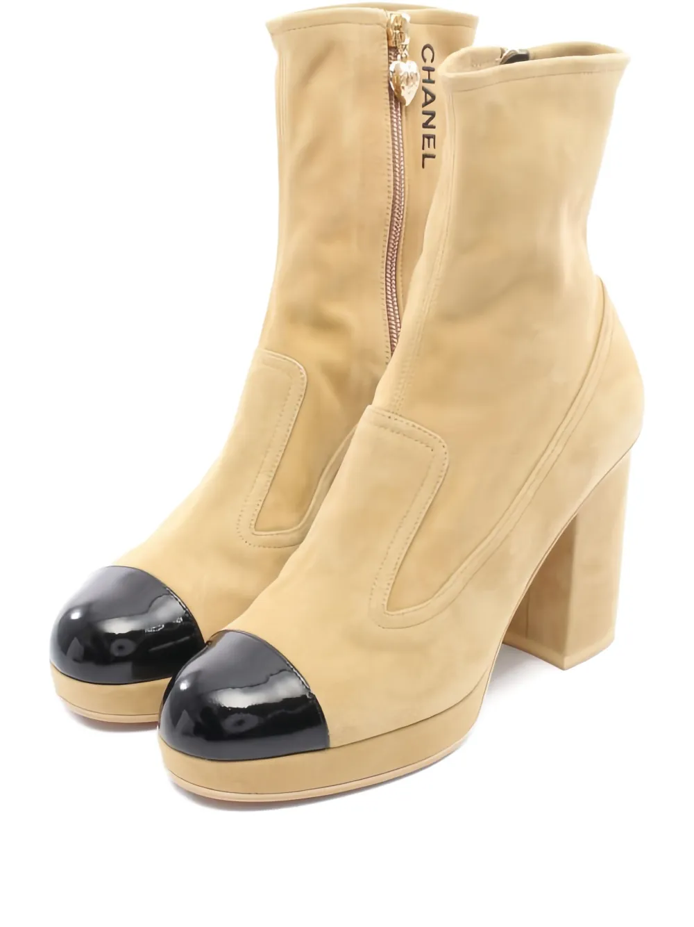 CHANEL Pre-Owned 2020s 95mm platform zip boots | Neutrals | Image 1