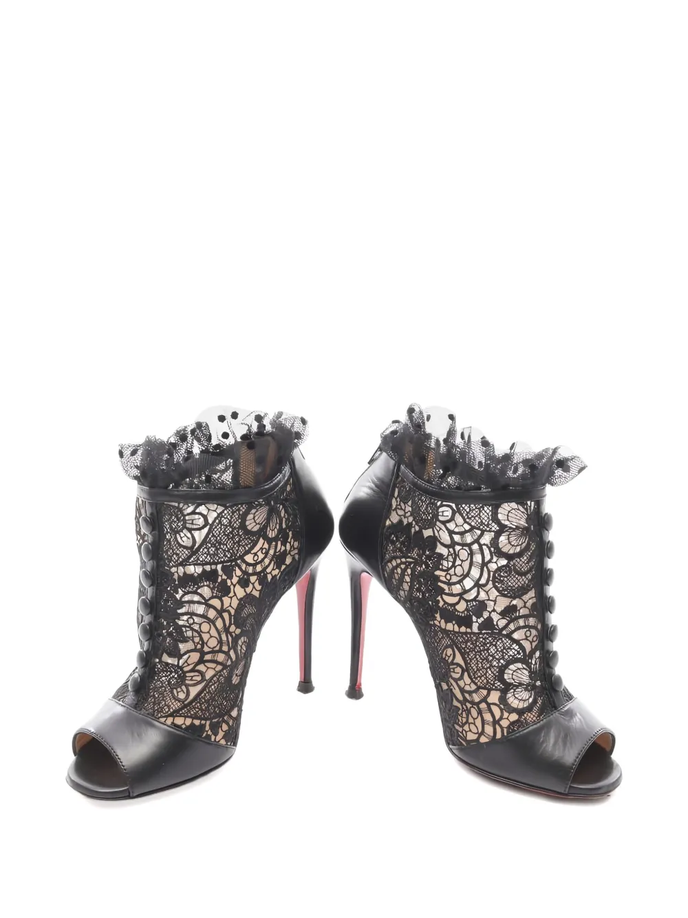 Pre-owned Christian Louboutin 2000s 100mm Lace Open-toe Sandals In Black