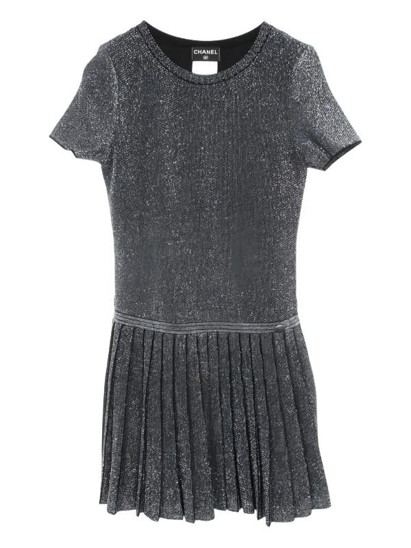 chanel pleated dress CHANEL Pre-Owned 1986-1988 Pleated Mini Dress | Black