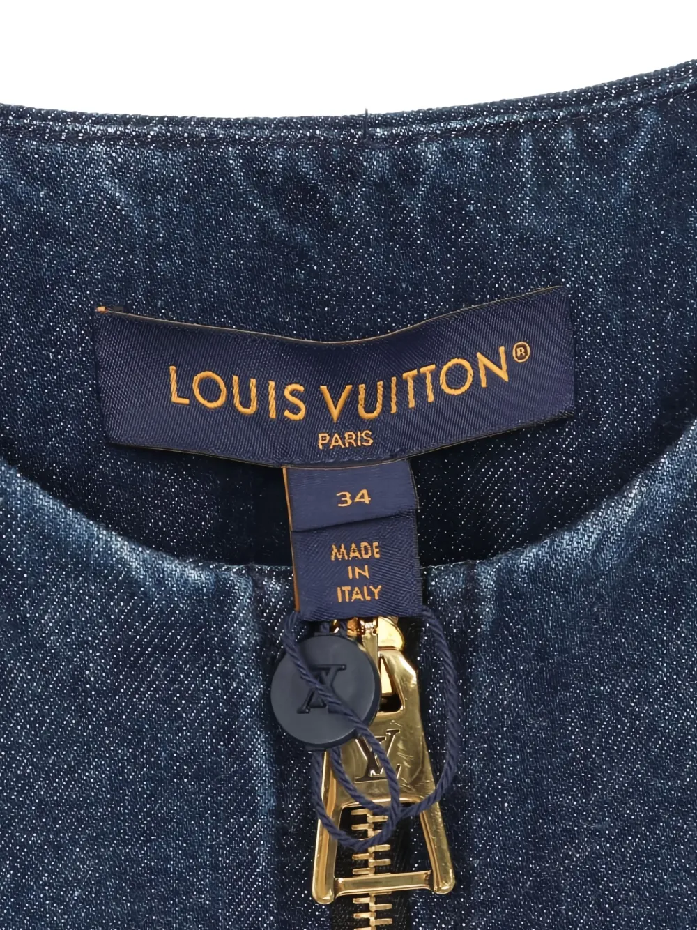 Pre-owned Louis Vuitton 2020s Leather-panel Collarless Denim Jacket In Blue