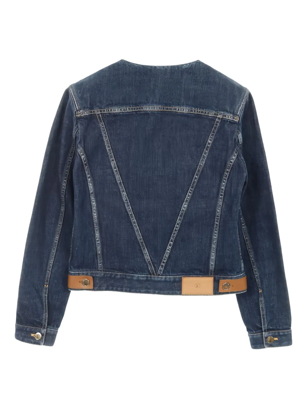 Pre-owned Louis Vuitton 2020s Leather-panel Collarless Denim Jacket In Blue