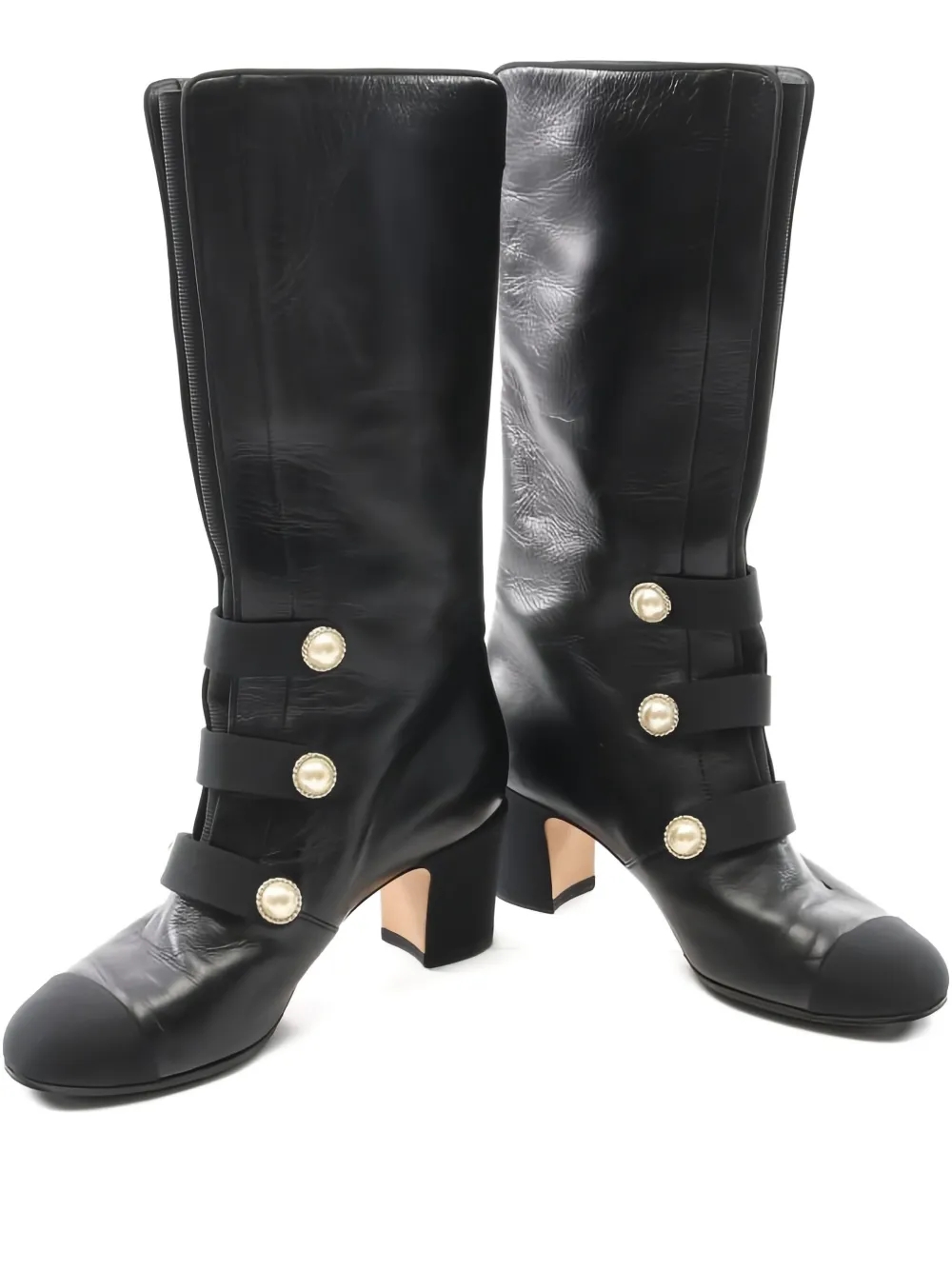 CHANEL Pre-Owned 1986-1988 pearl-embellished leather boots - ブラック CHANEL Pre-Owned 1986-1988 pearl-embellished leather boots - ブラック