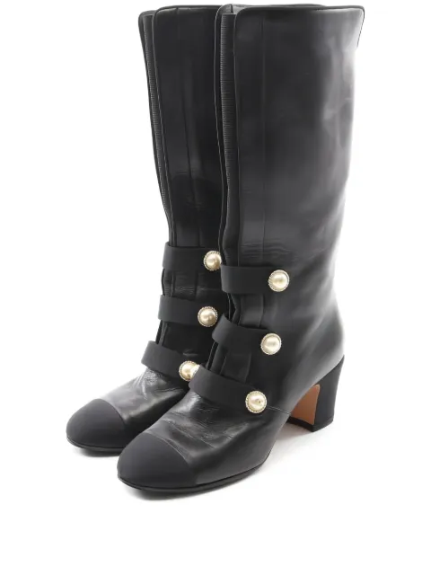 CHANEL Pre-Owned 1986-1988 pearl-embellished leather boots