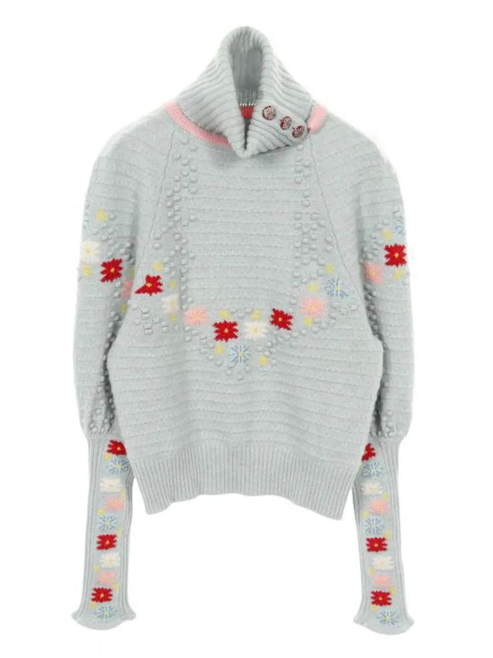 CHANEL Pre-Owned 1986-1988 floral-intarsia turtleneck sweater | Blue | Image 1