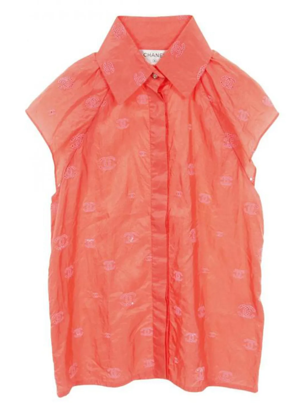 Pre-owned Chanel 1986-1988 Logo-embroidered Blouse In Orange