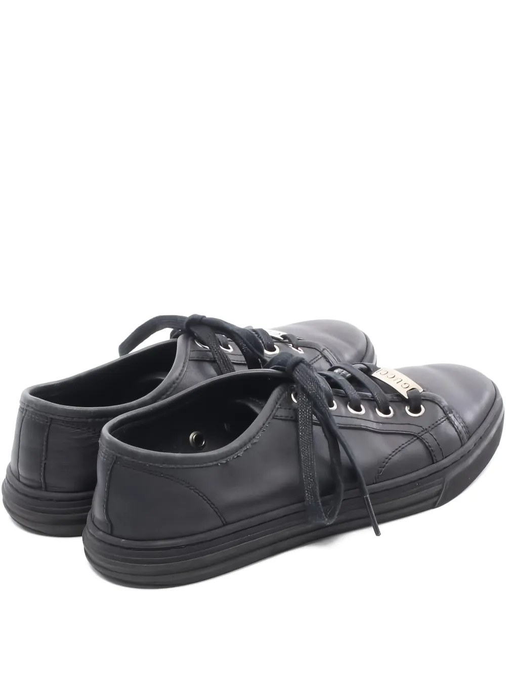 Pre-owned Gucci 2000s Lace-up Leather Sneakers In Black