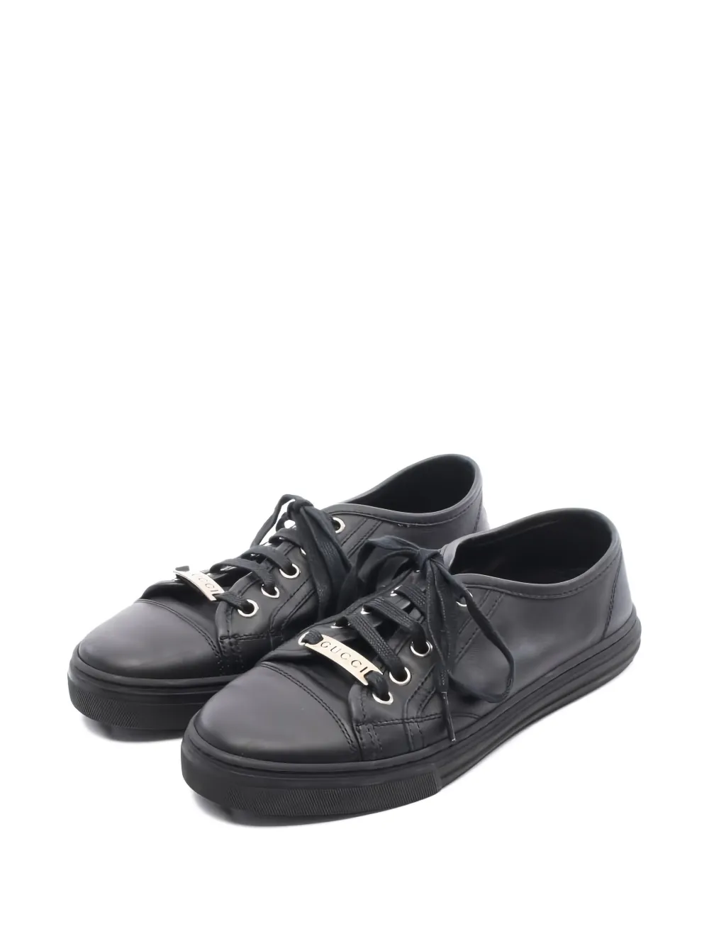 Pre-owned Gucci 2000s Lace-up Leather Sneakers In Black