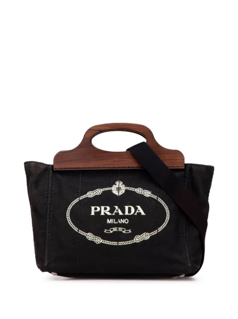 Prada Pre-Owned 2010-2025 Canvas Wood Handle Canapa Logo satchel