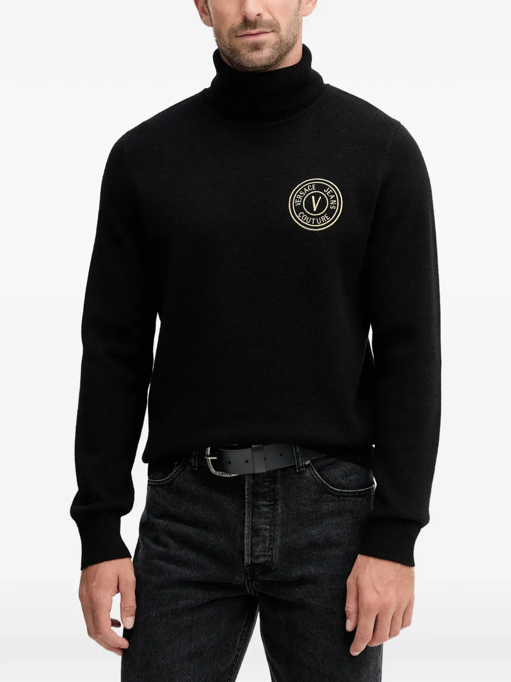 Versace Jeans Couture Maglione a collo alto con logo ricamato - Nero