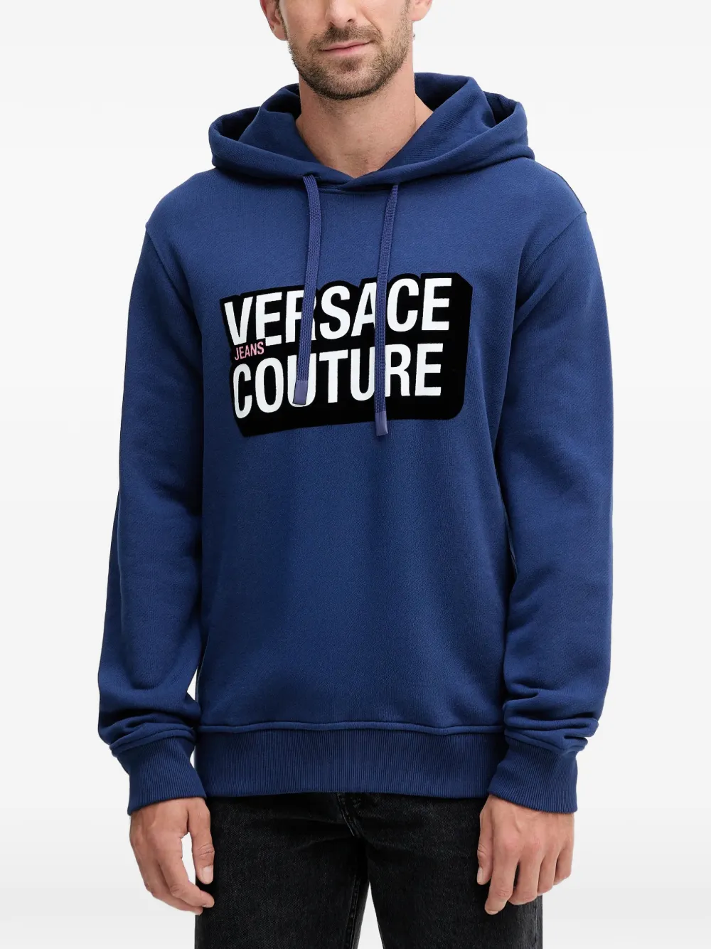 Versace Jeans Couture Felpa con cappuccio e logo - Blu