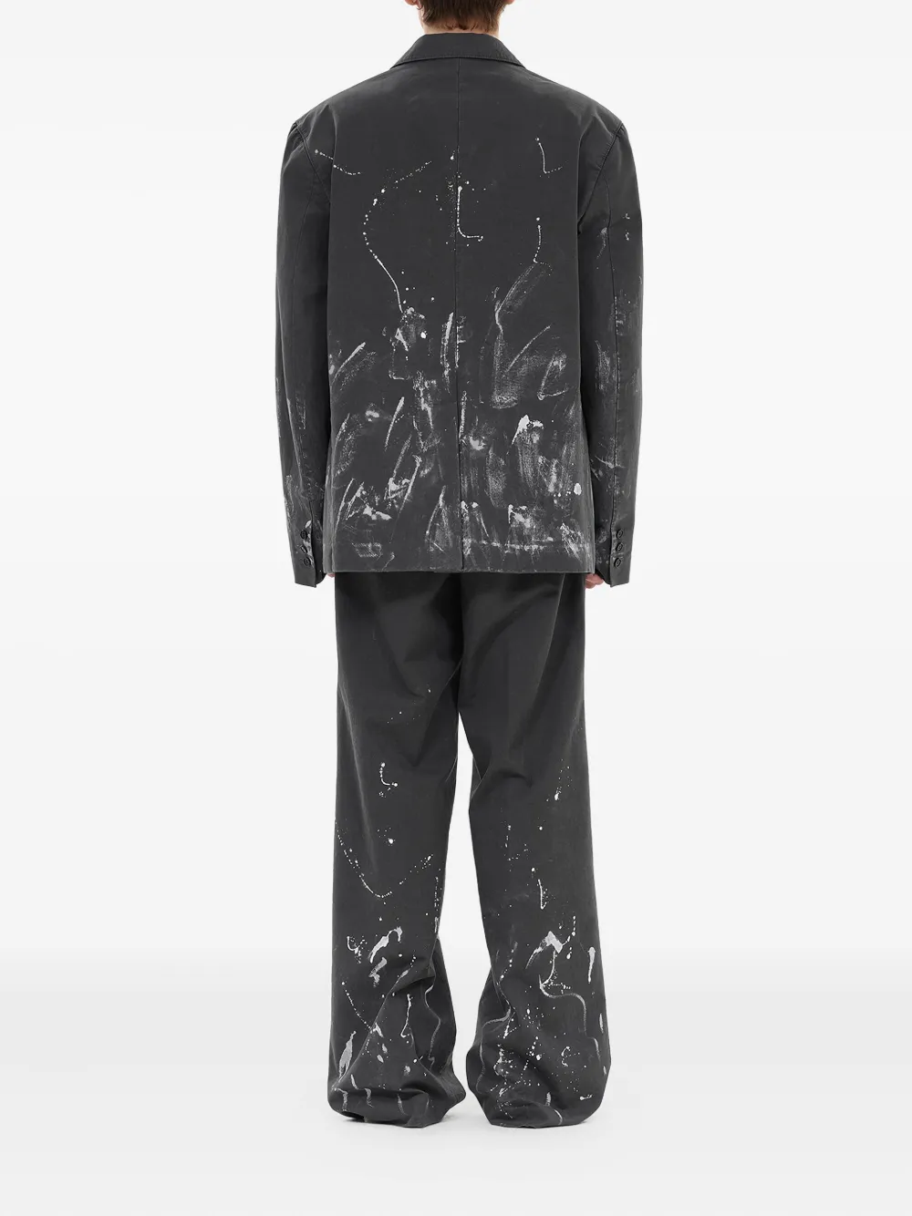 We11 Done Pleated Paint-splatter Trousers In Gray