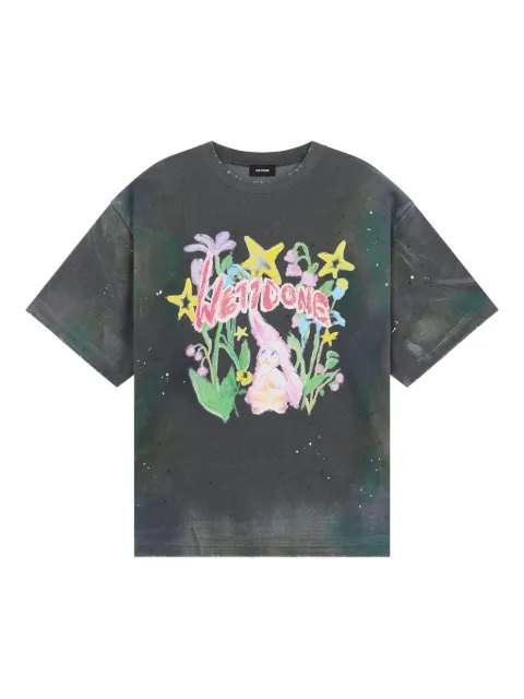 We11done logo-print floral T-shirt