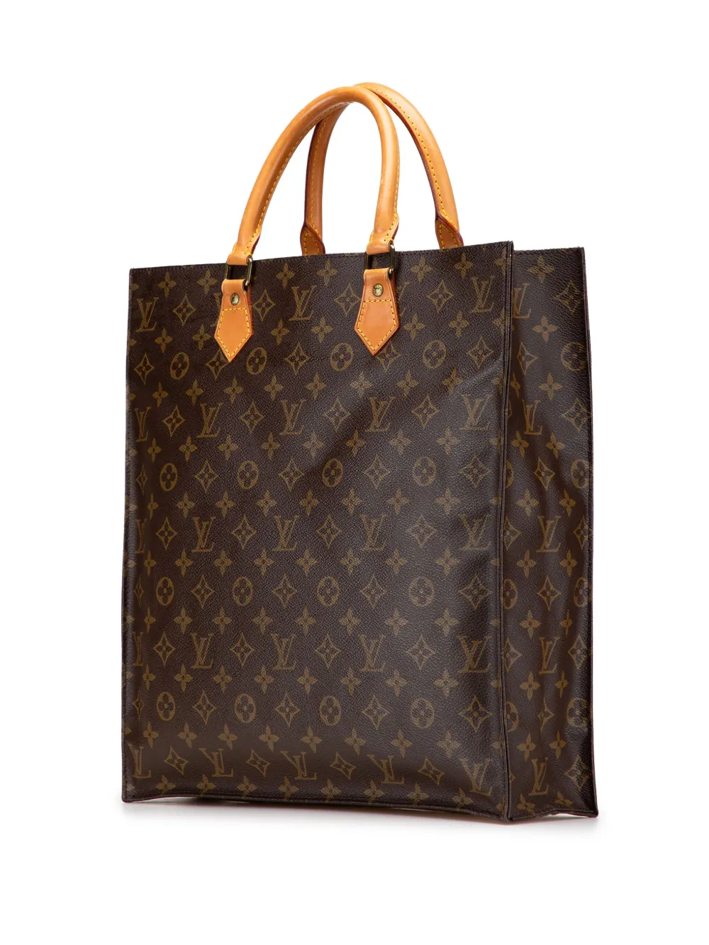 Pre-owned Louis Vuitton 1990 Monogram Sac Plat Tote Bag In Brown