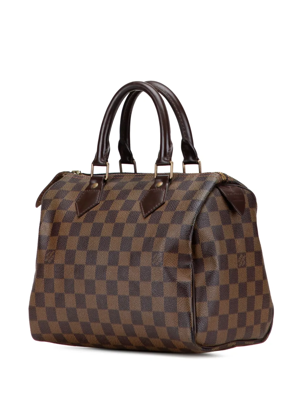 Pre-owned Louis Vuitton 2008 Damier Ebene Speedy 25 Boston Bag In Brown