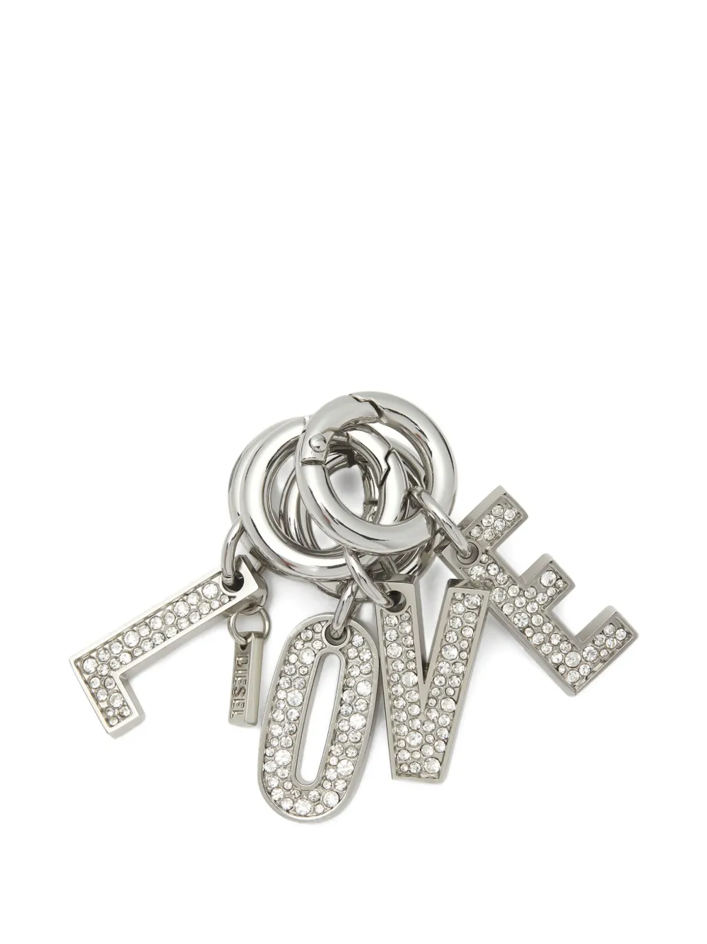 Diesel Rhinestone Charm-love Keyring In Gold