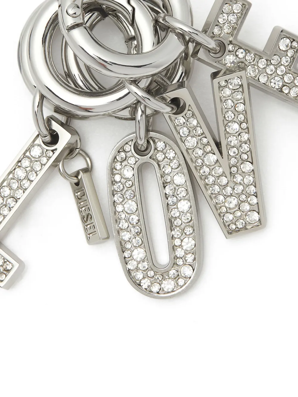 Diesel Rhinestone Charm-love Keyring In Gold