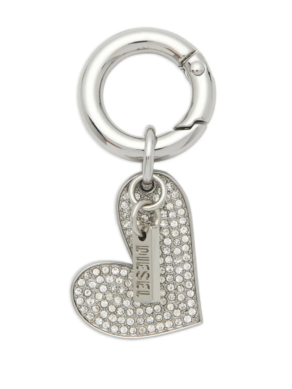 Diesel Heart Charm Keyring In Silver