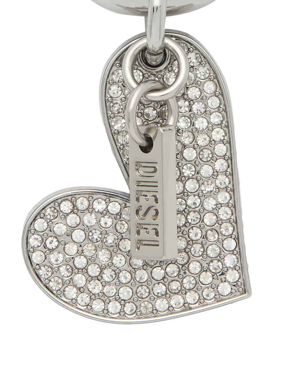 Diesel Heart Charm Keyring In Silver