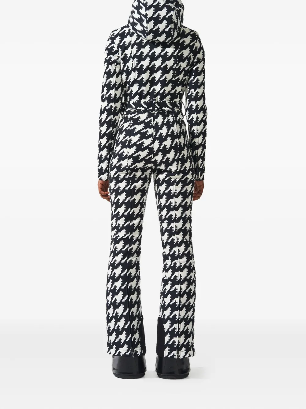 Perfect Moment Houndstooth Hooded Ski Suit In Black