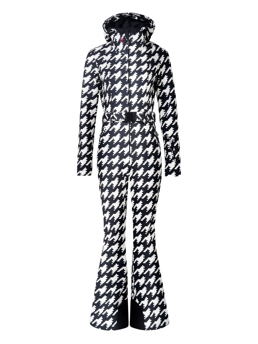 Perfect Moment Houndstooth Hooded Ski Suit In Black