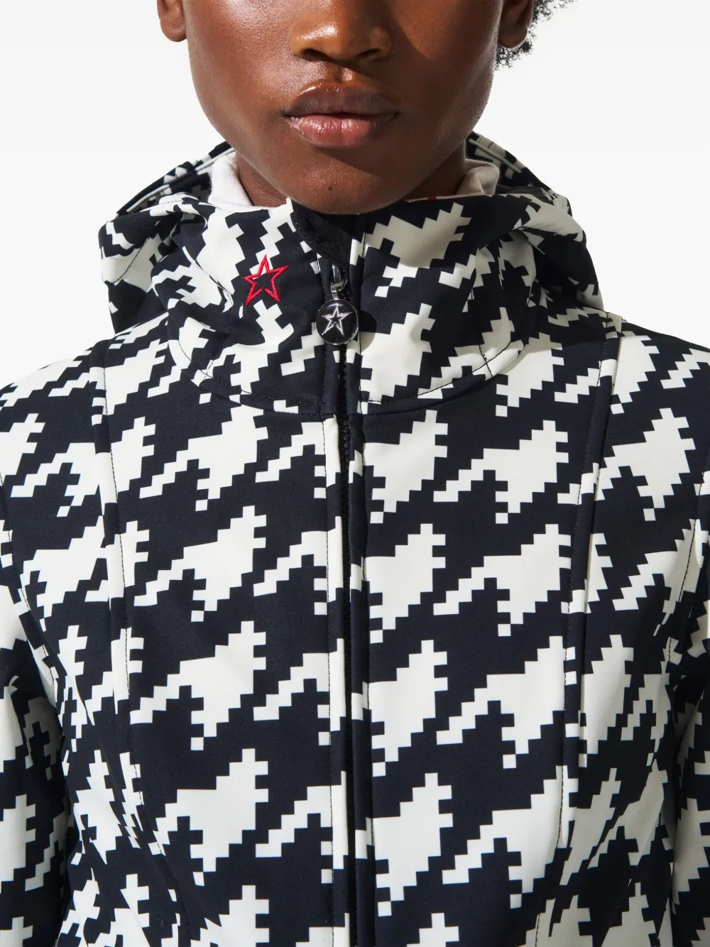 Perfect Moment Houndstooth Hooded Ski Suit In Black