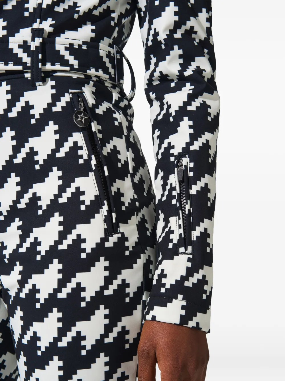 Perfect Moment Houndstooth Hooded Ski Suit In Black