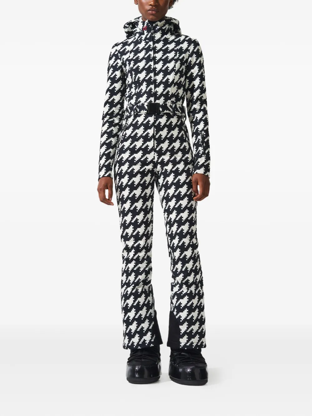 Perfect Moment Skipak met capuchon en pied-de-poule print - Zwart