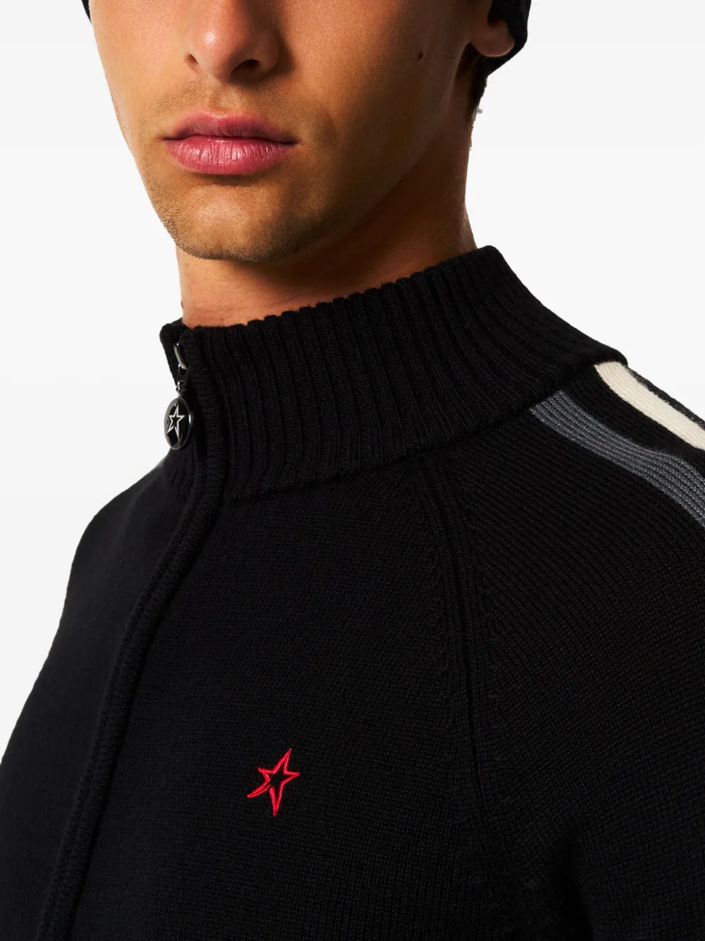 Perfect Moment Gestreepte trui met rits Zwart