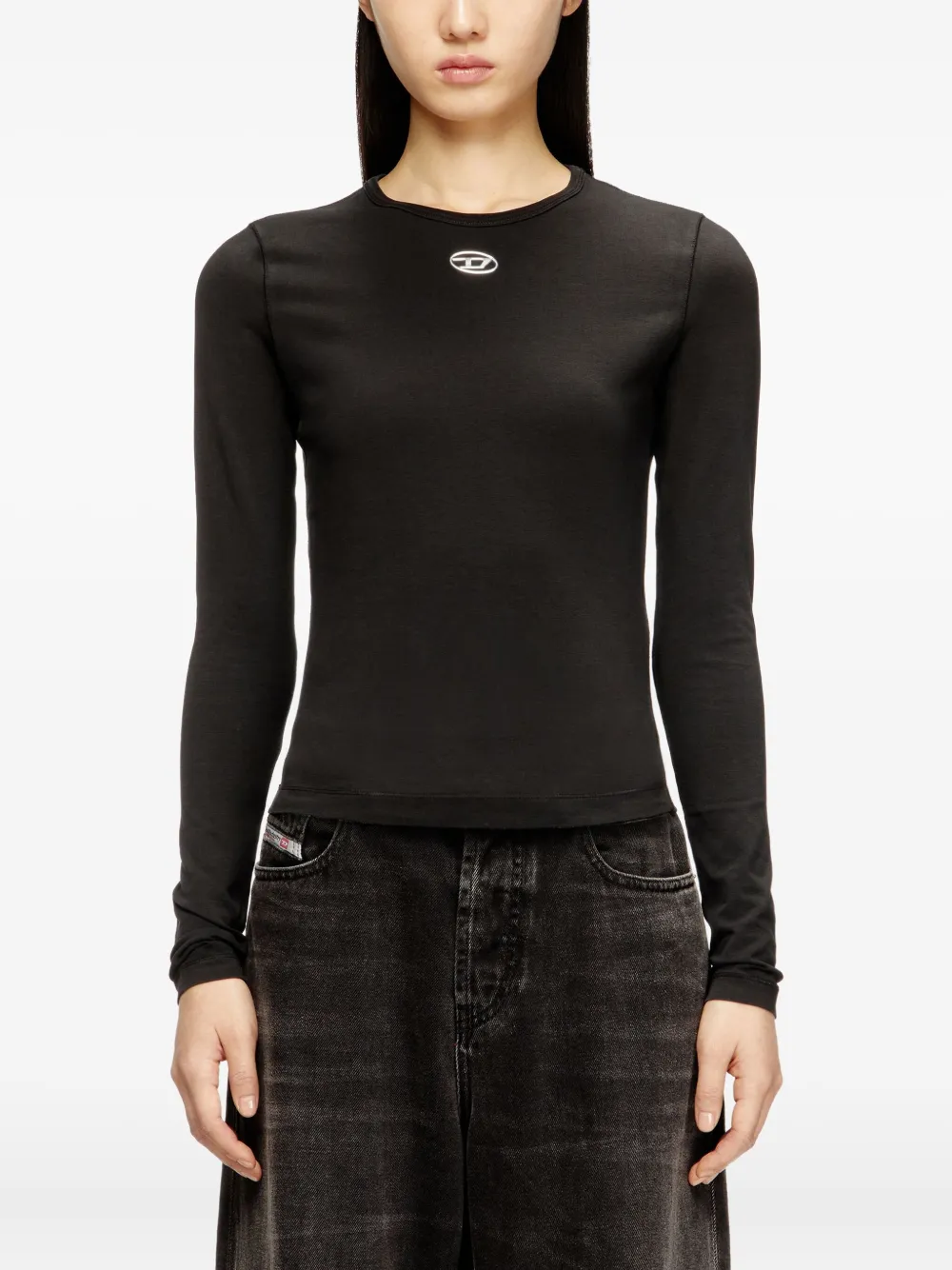 Diesel T-shirt met logodetail en lange mouwen Zwart