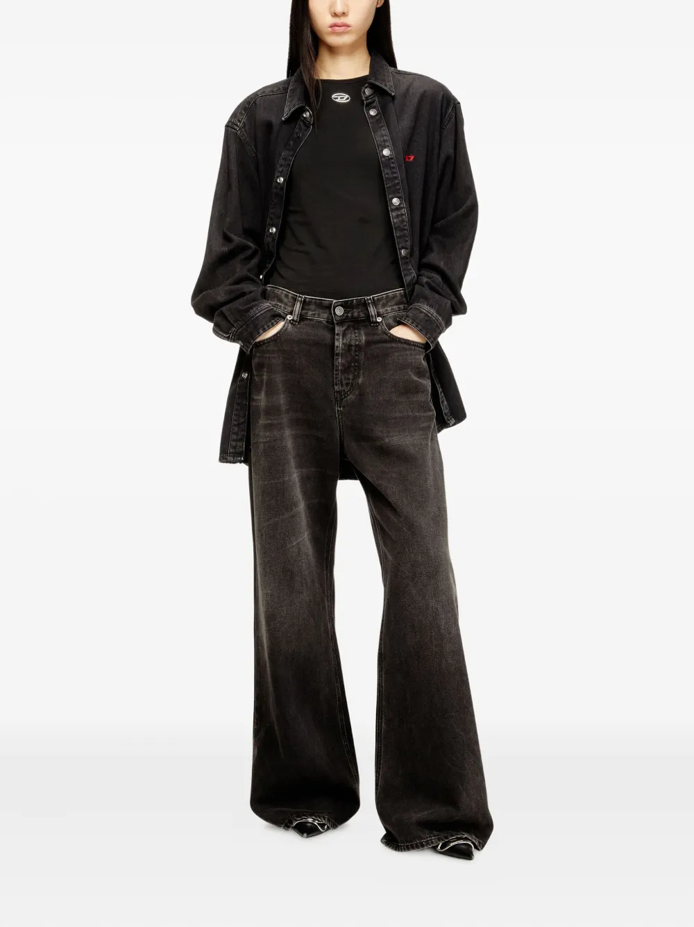 Diesel T-shirt met logodetail en lange mouwen Zwart