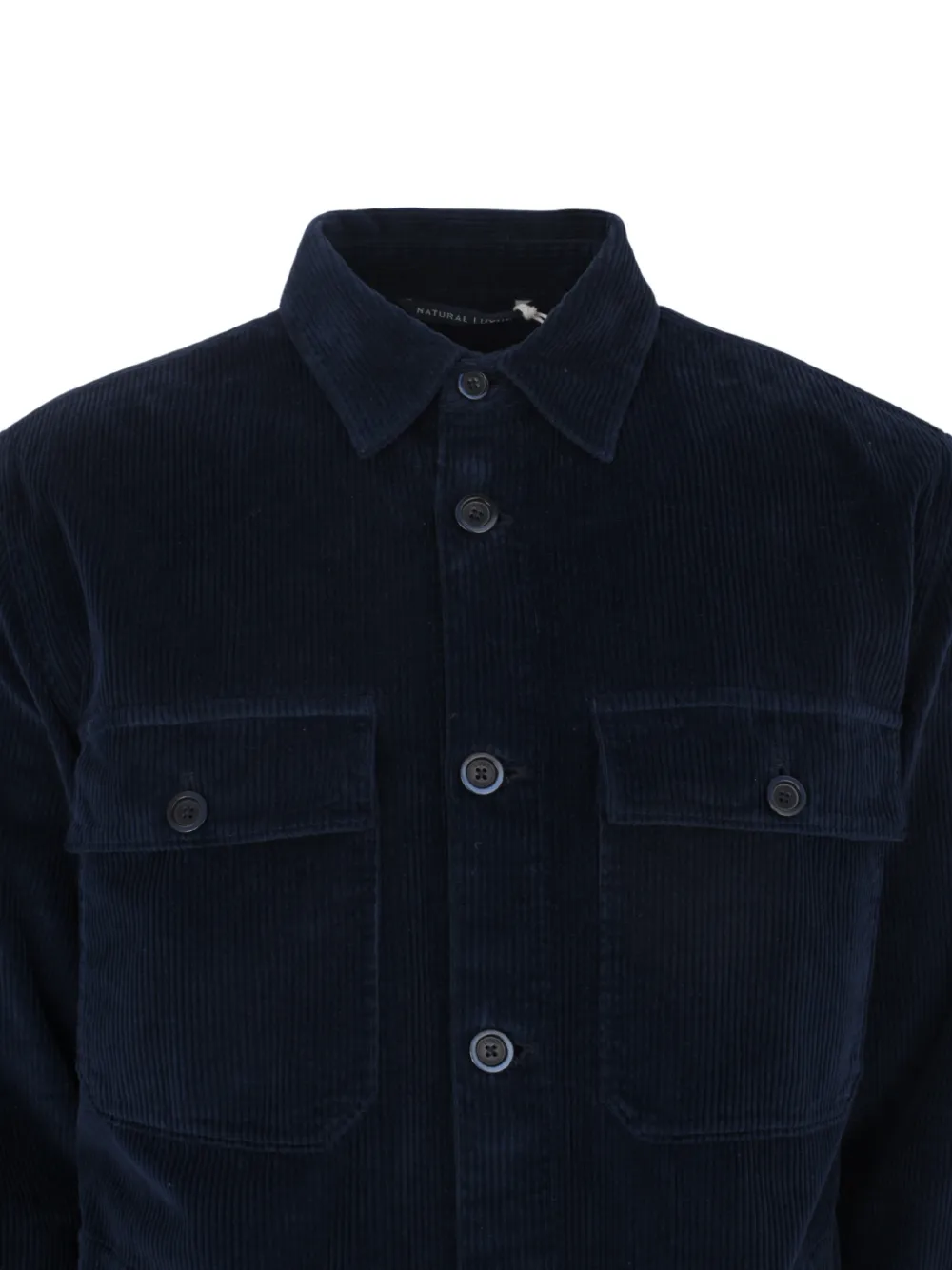 120% Lino Shirtjack met ribfluwelen zak Blauw