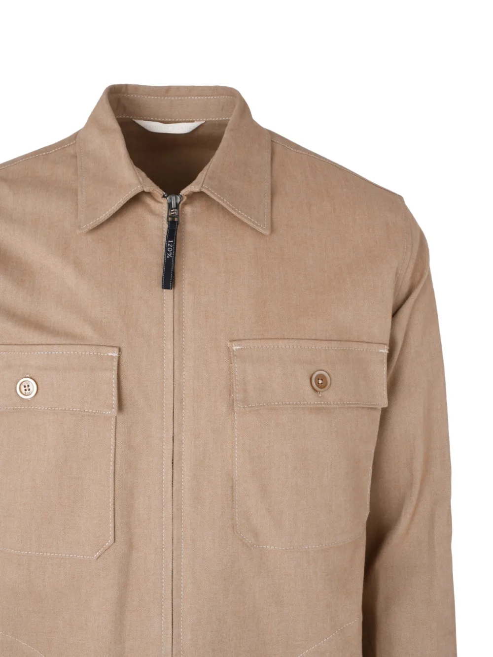 120% Lino Zip-up Cotton Overshirt In Brown