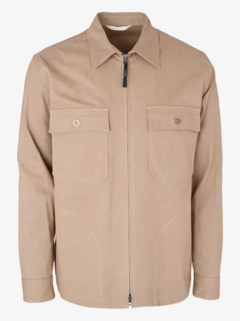 120% Lino chaqueta con bolsillo y cremallera