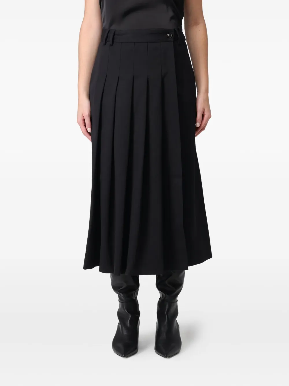 Liviana Conti Pleated Belt Long Skirt In Black