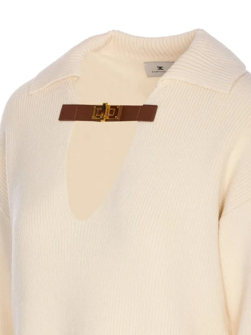Elisabetta Franchi Knitwear With Buckle Detail And V-neckline In Neutral