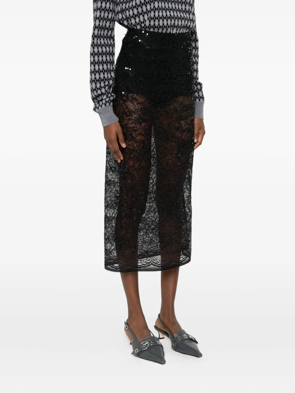 Patrizia Pepe Sequin Lace Skirt In Black