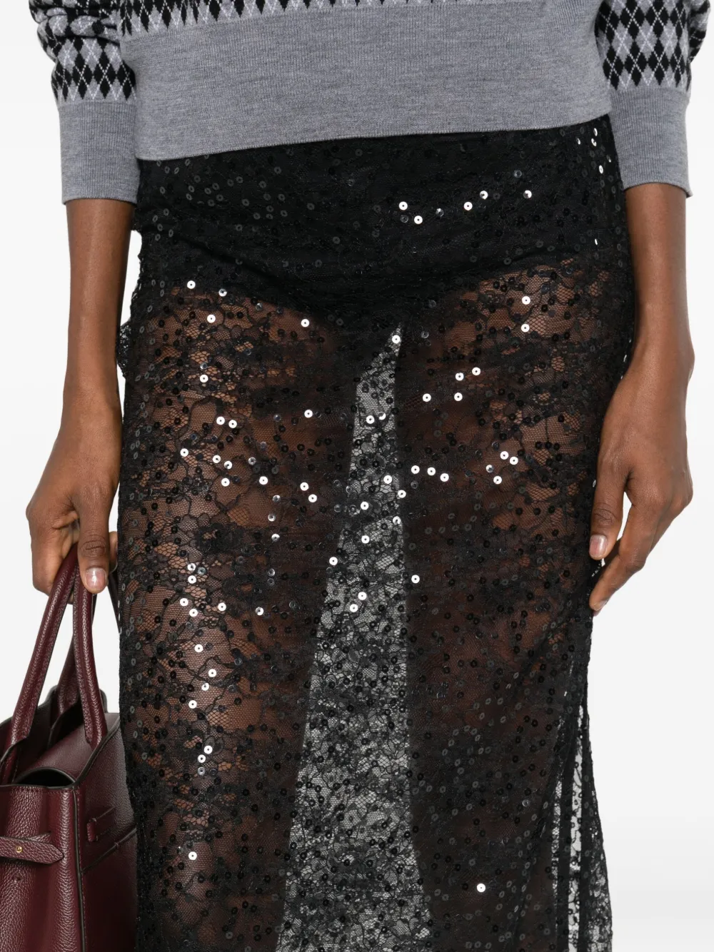 Patrizia Pepe Sequin Lace Skirt In Black