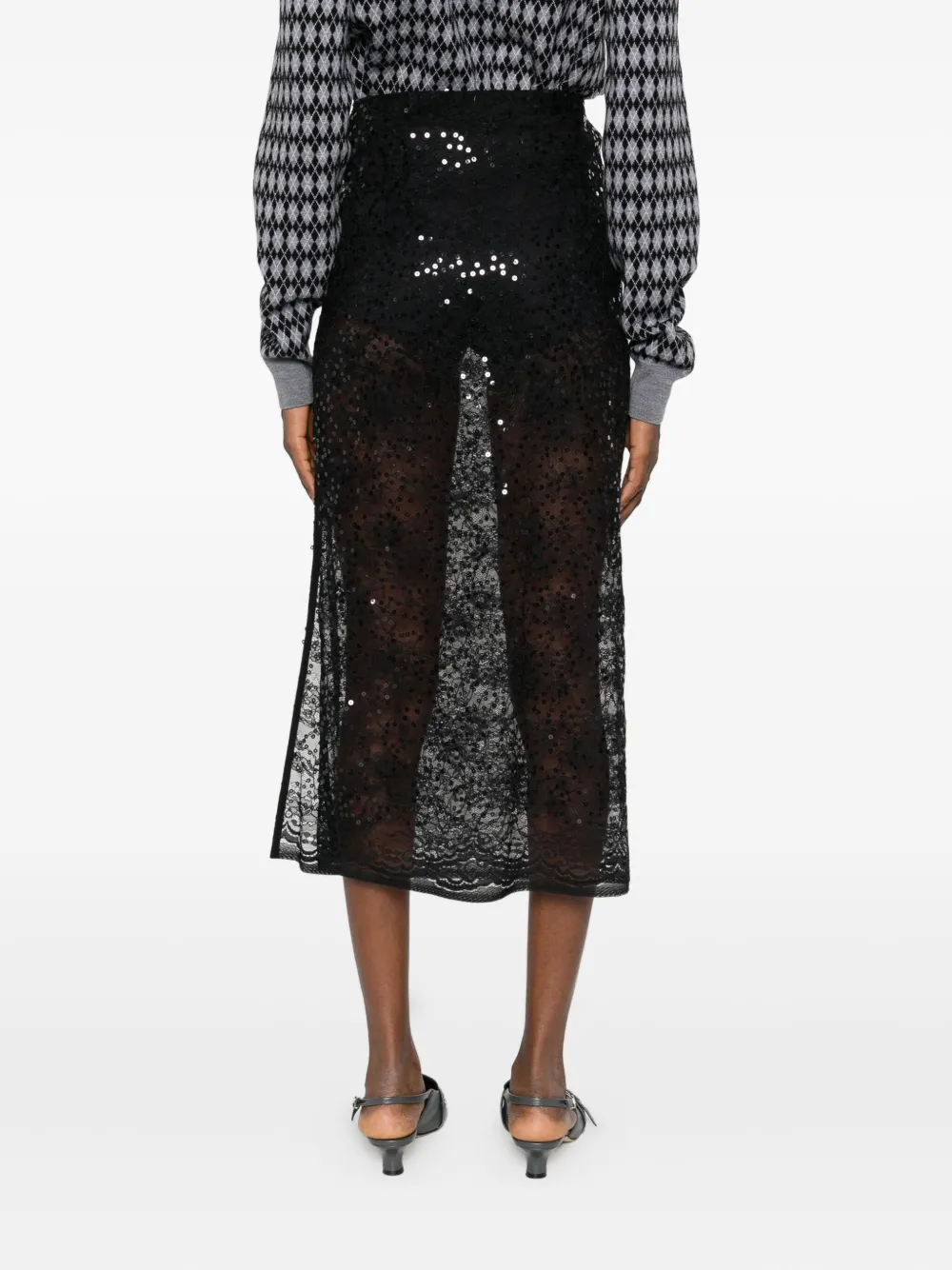 Patrizia Pepe Sequin Lace Skirt In Black